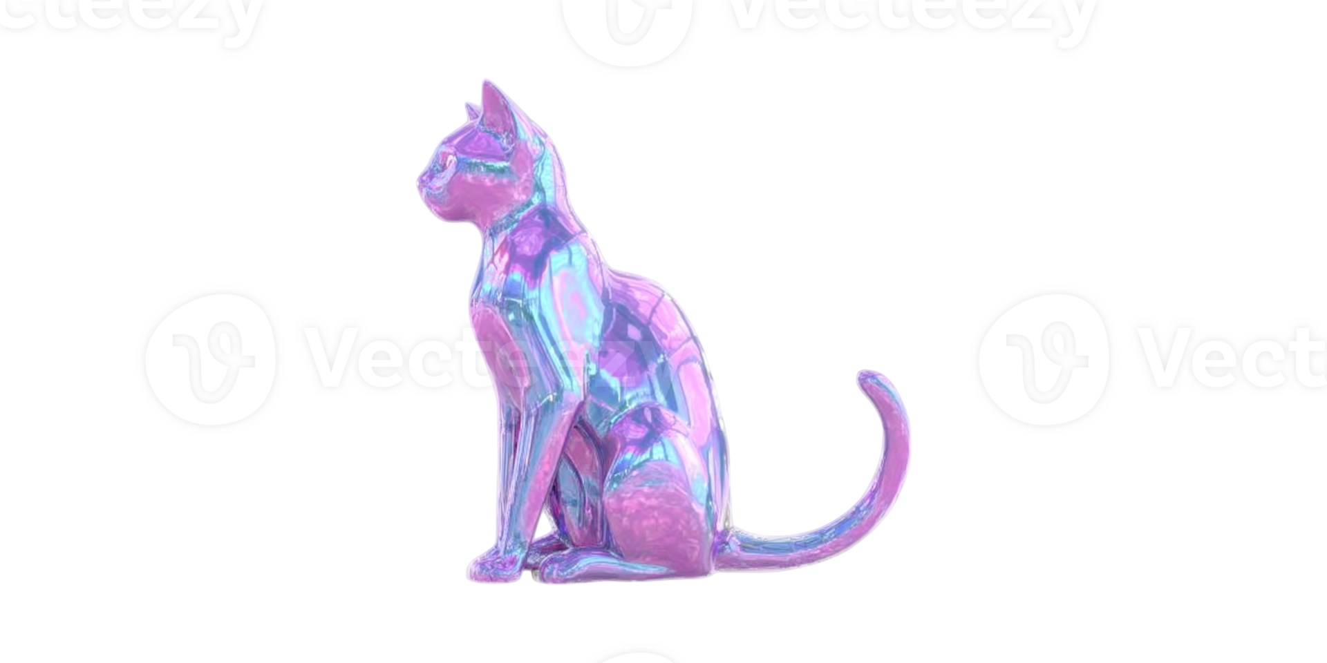 Holographic Cat Sculpture. Futuristic Art And Design Concept Isolated On Transparent Background png
