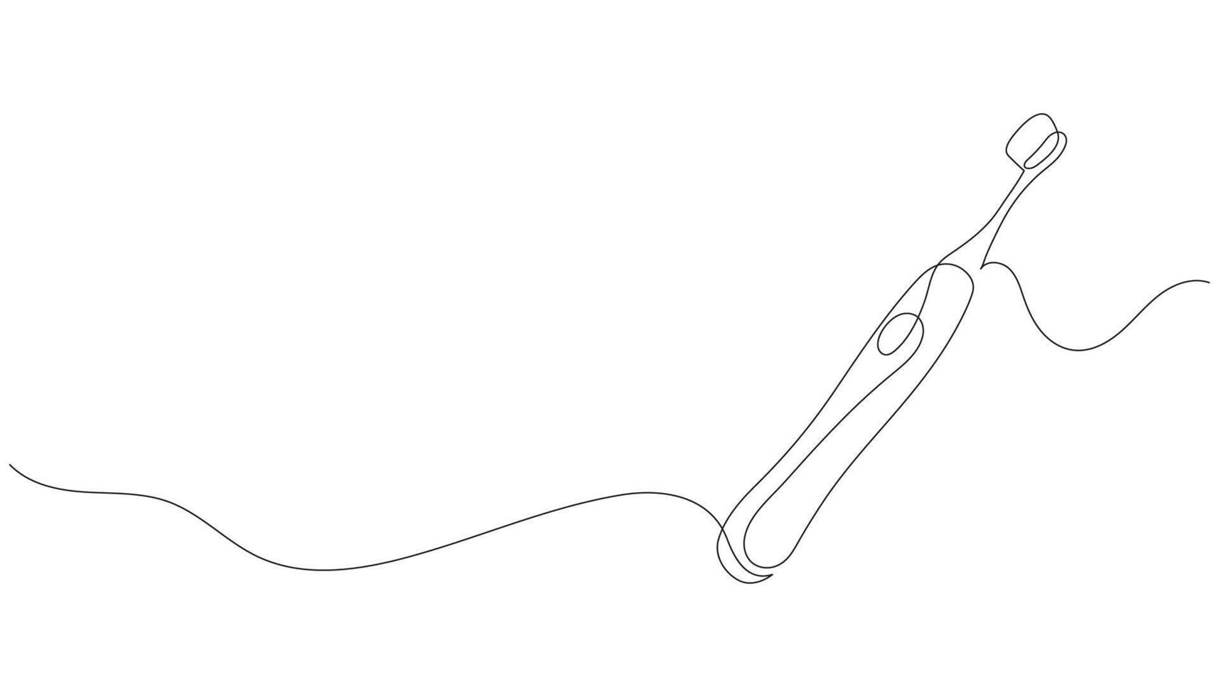 Minimalist one line drawing of an electric toothbrush. Single continuous line art for dental care, personal hygiene, bathroom icon. Editable outline illustration. vector