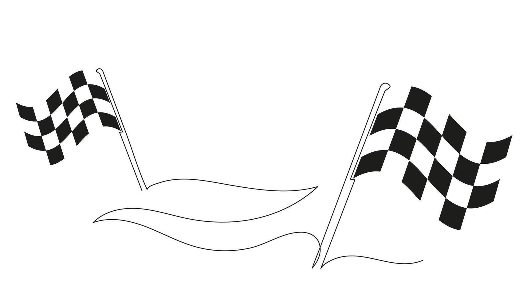 Continuous one line drawing of checkered racing flag waving in the air. Minimalist design symbolizing finish line, victory, speed, motorsport, and racing competition. vector