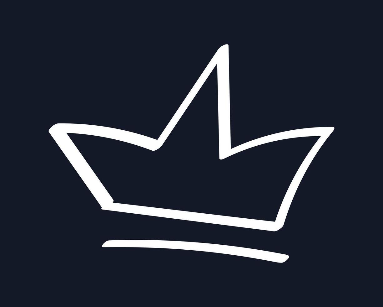 Doodle Chalked Crown on black background. Children outline Diadem. Hand drawn Royal tiara. Glory, throne, majesty. Linear element of Royalty. Comic. Isolated drawing on chalkboard. illustration vector