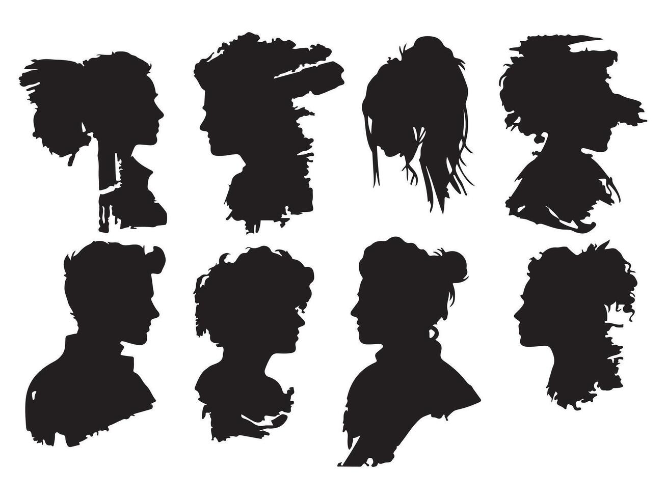 Set of Human Head Silhouettes with Various Expressions vector