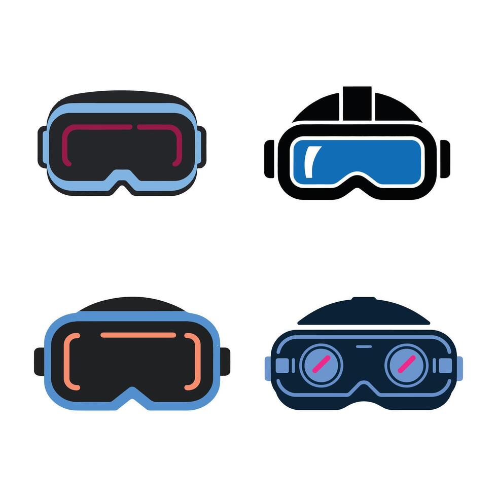 Virtual reality headsets with blue accents and dark frames vr headset goggles vector