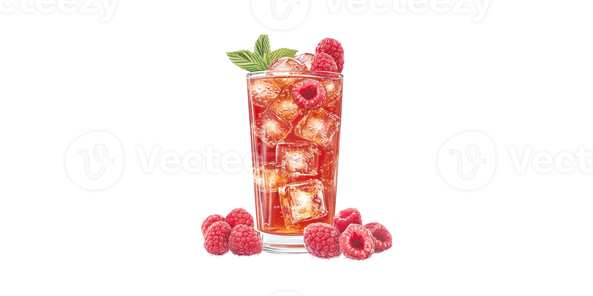 Refreshing Raspberry Iced Beverage With Ice Cubes And Mint Leaves Isolated On Transparent Background png