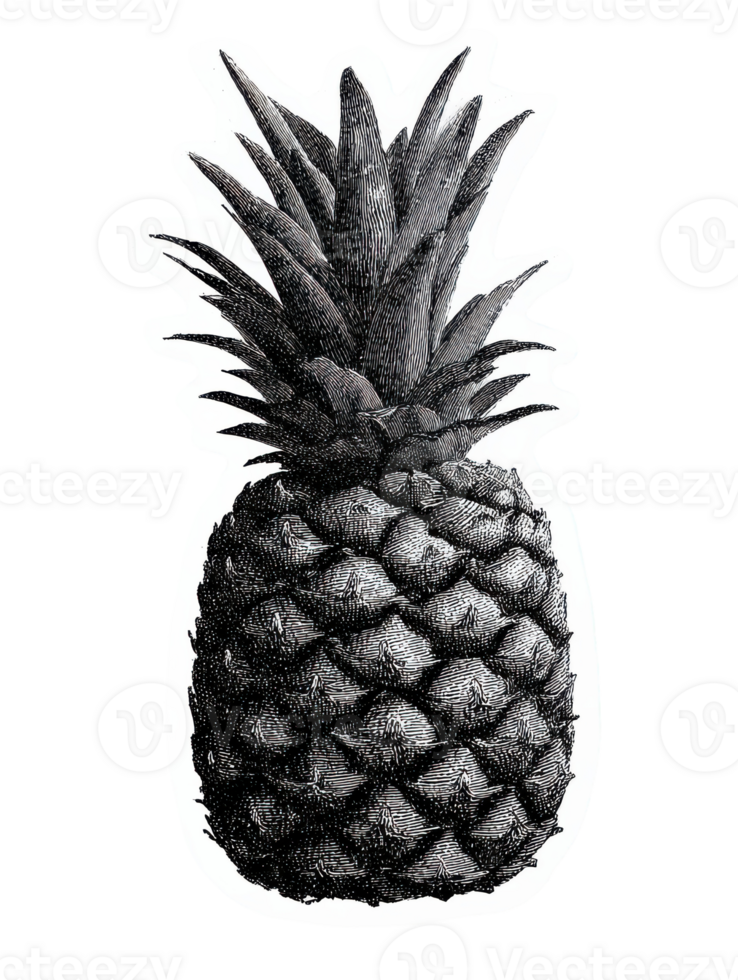 Vintage Pineapple In Retro Engraving. Botanical Illustration Isolated On Transparent Background png