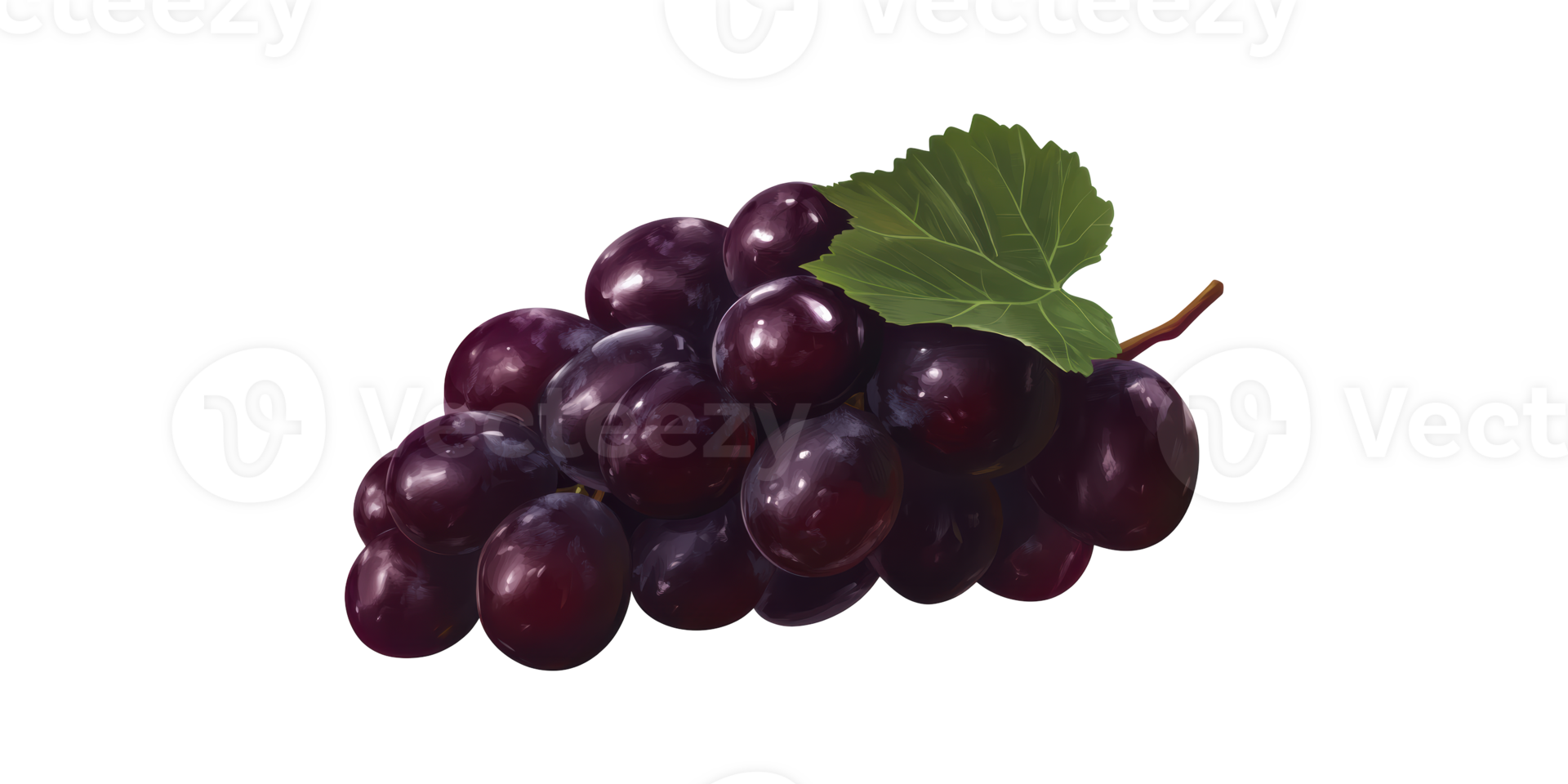 Bunch Of Fresh Purple Grapes With Leaf. Symbol Of Health And Nutrition Isolated On Transparent Background png