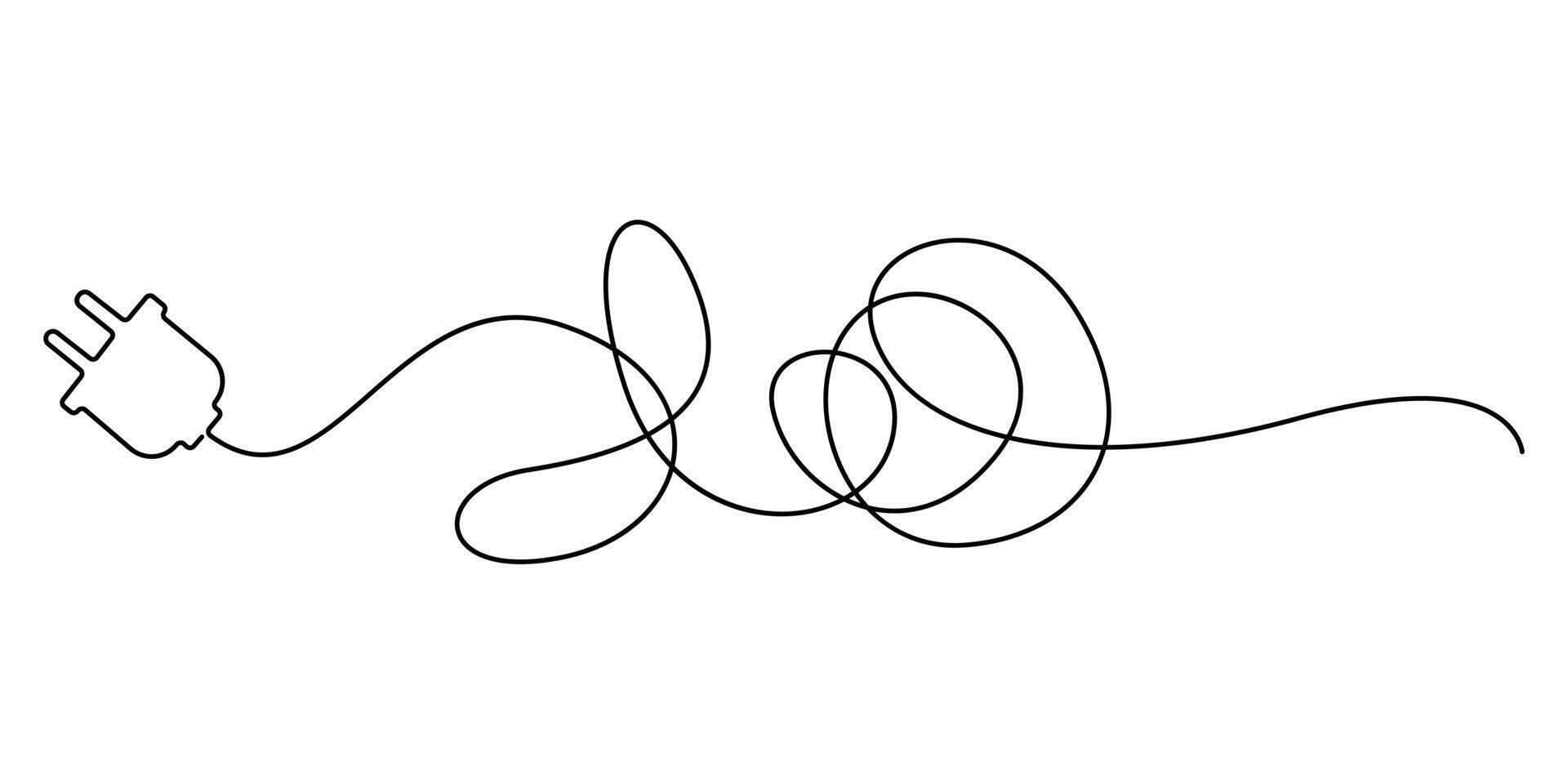 Continuous one line drawing of Electric plug. Single line drawing illustration of Electrical plug. Go green energy concept graphic illustration vector