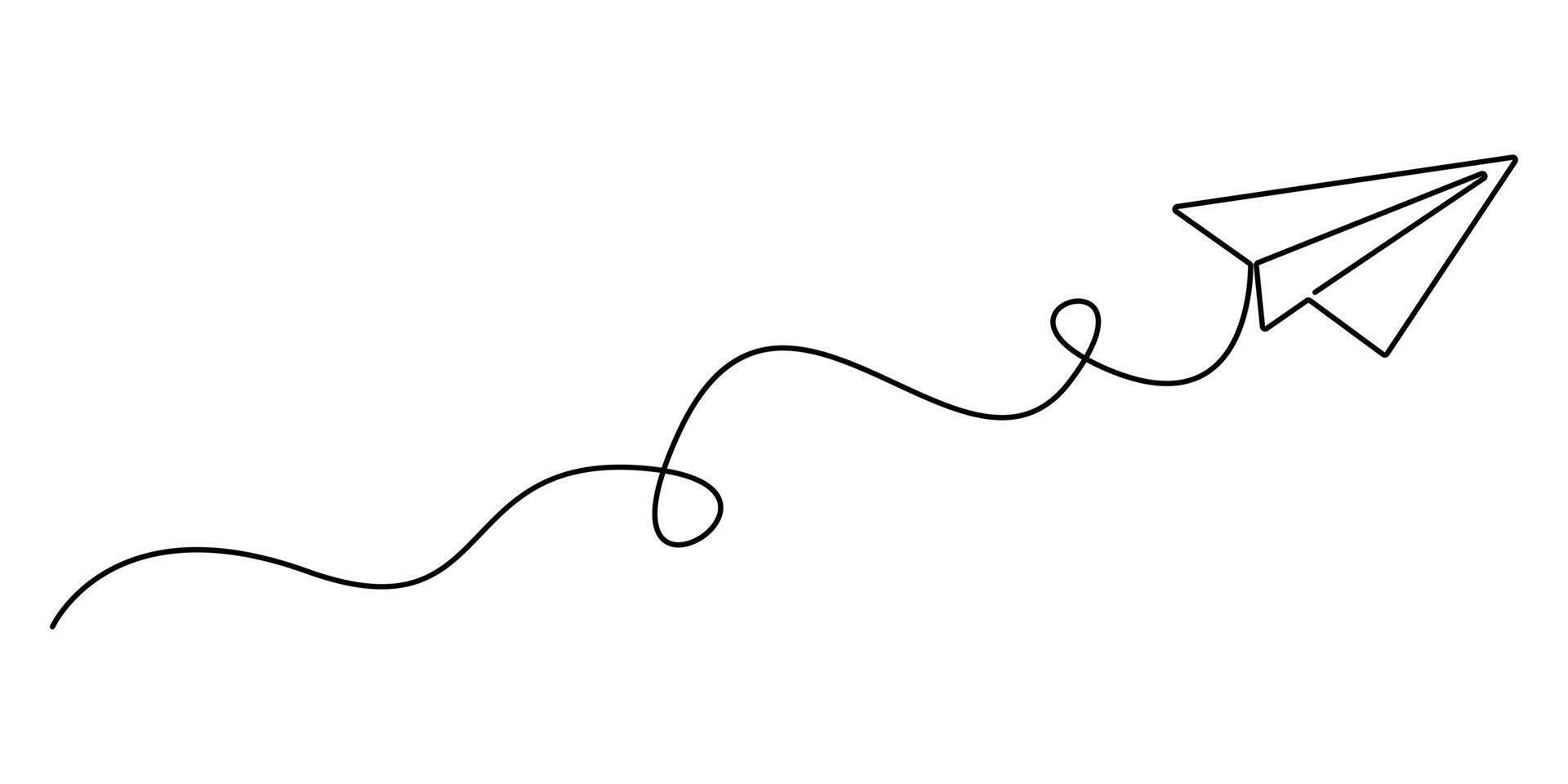 Paper Airplane continuous line drawing isolated on white background graphic illustration vector