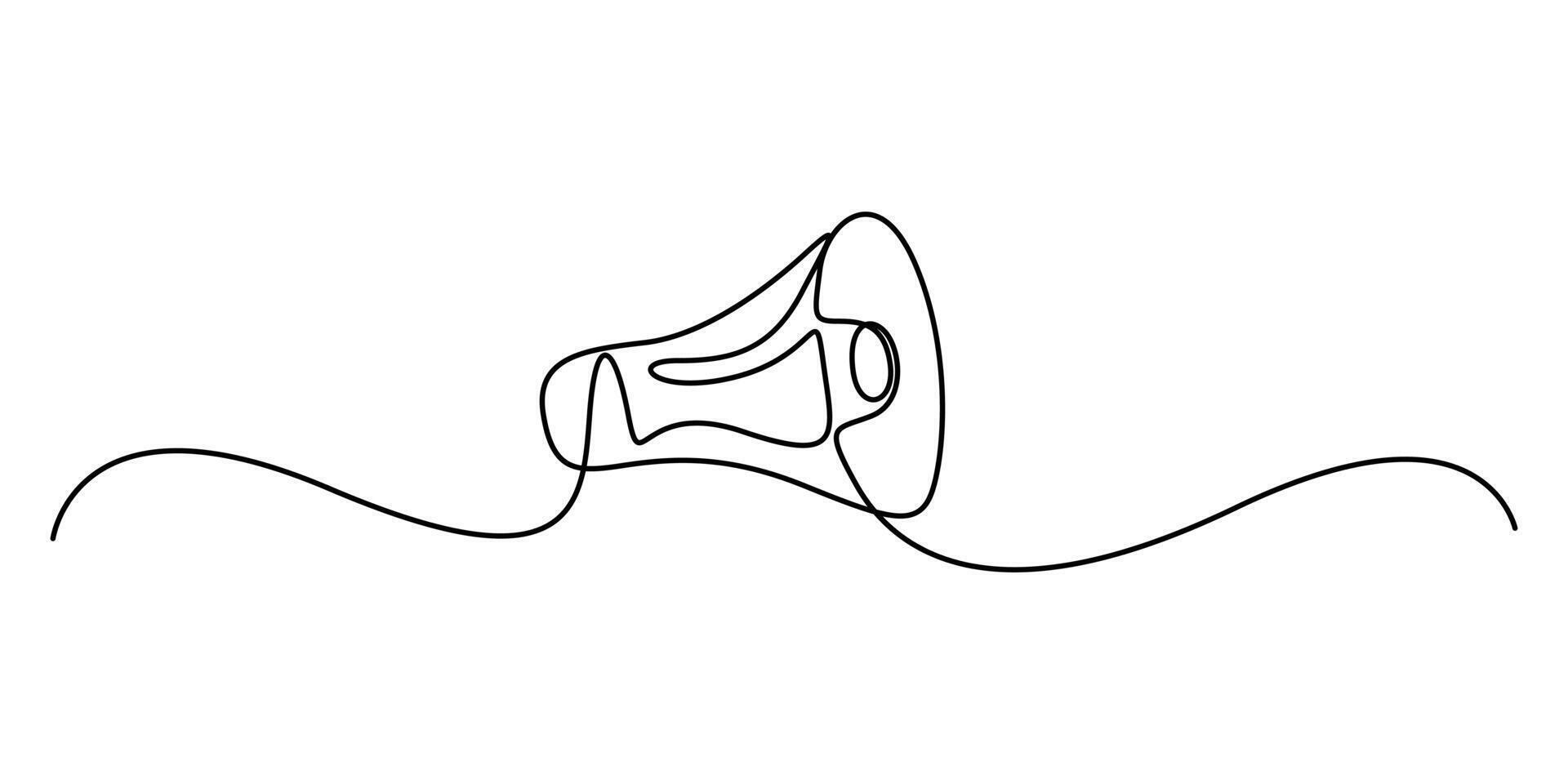 Megaphone announcement speaker continuous one line drawing. Minimal outline Megaphone speaker graphic illustration vector