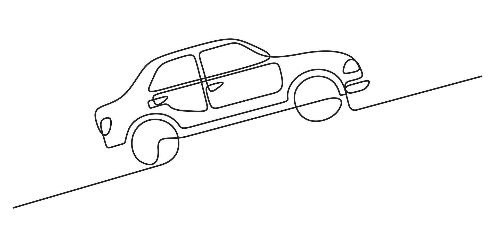 Abstract small car continuous one line drawing style illustration. Minimalist black linear sketch isolated on white background, Graphic illustration vector