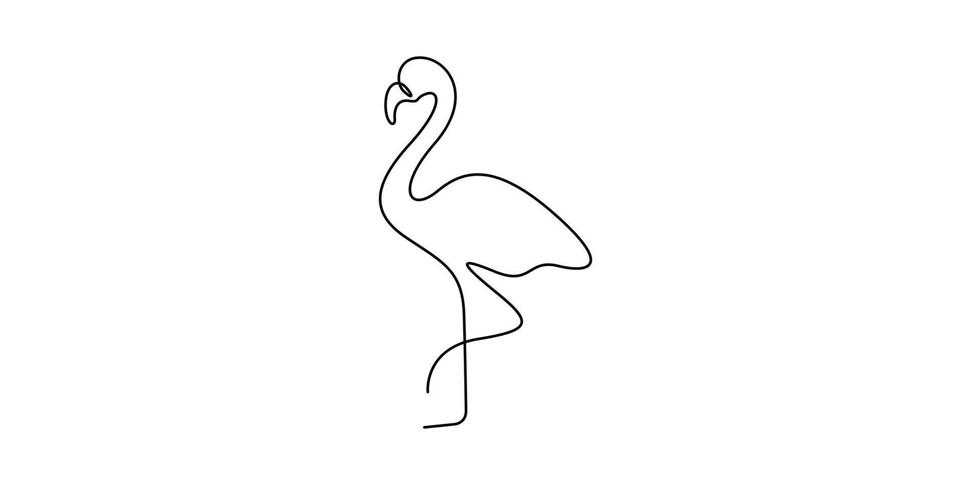 Continuous one line drawing of flamingo simple linear style graphic illustration vector