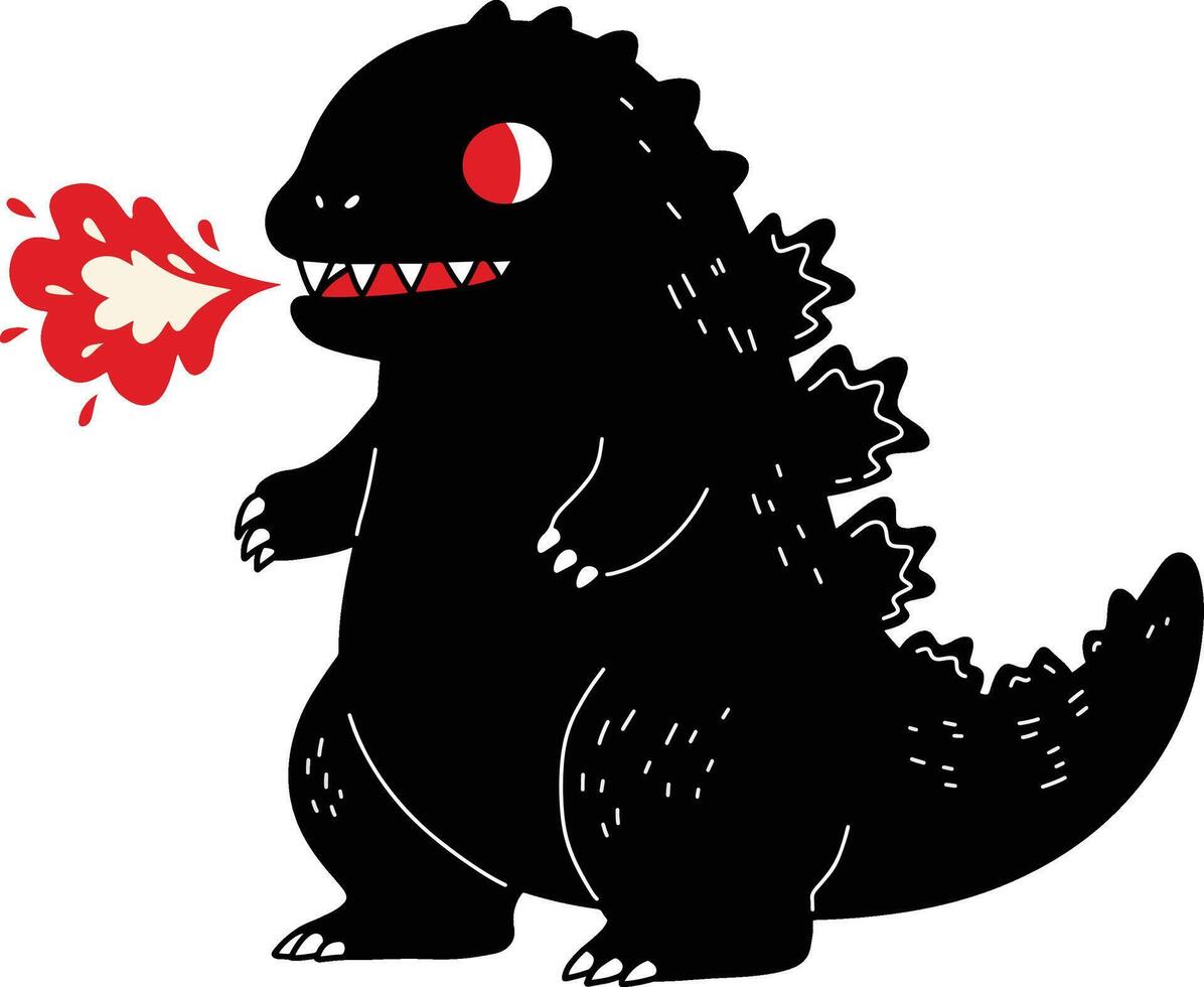 Chibi Black Dinosaur Breathing Fire vector