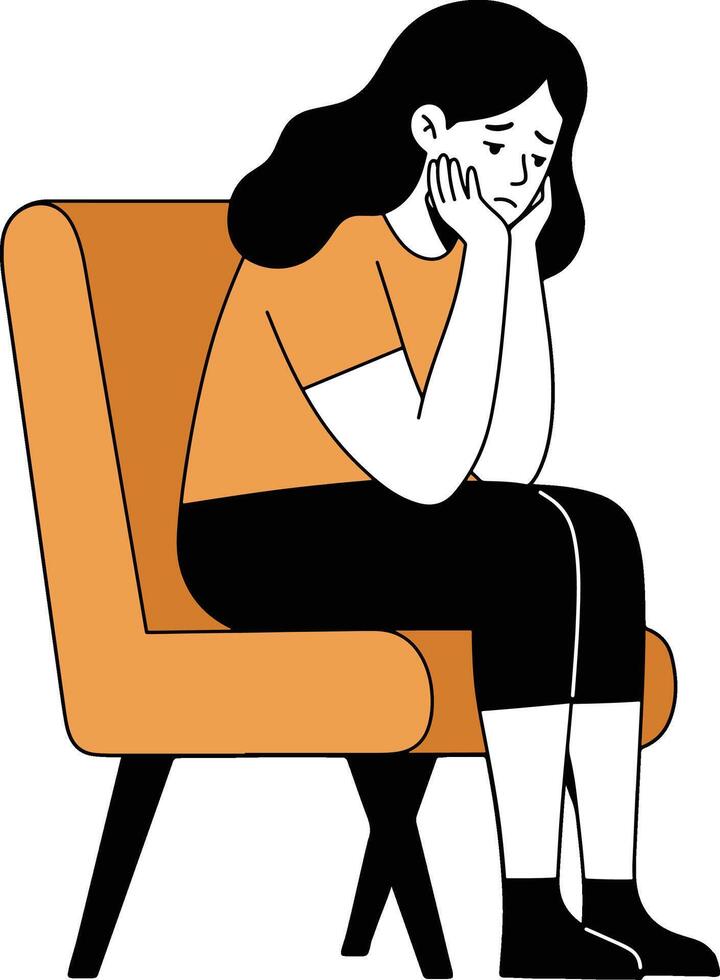 Woman in distress sitting in an armchair vector