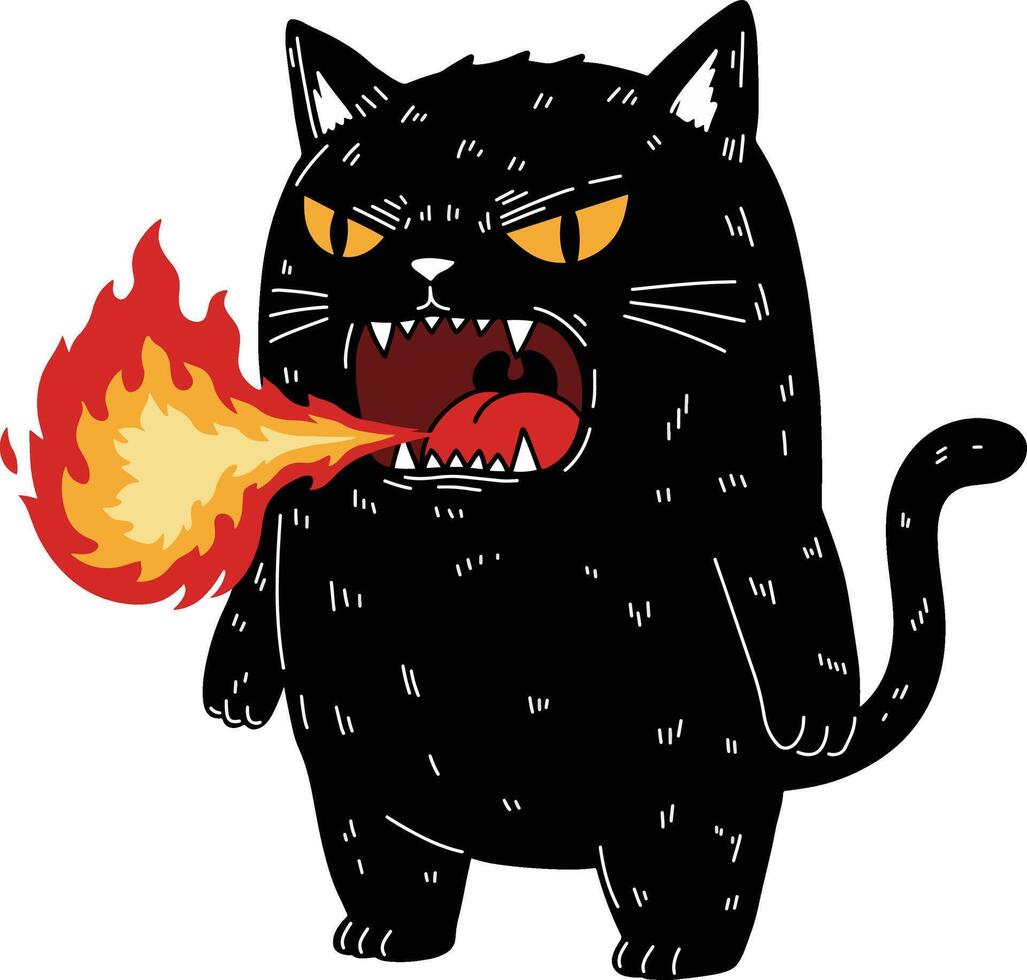 Angry Black Cat Breathing Fire vector