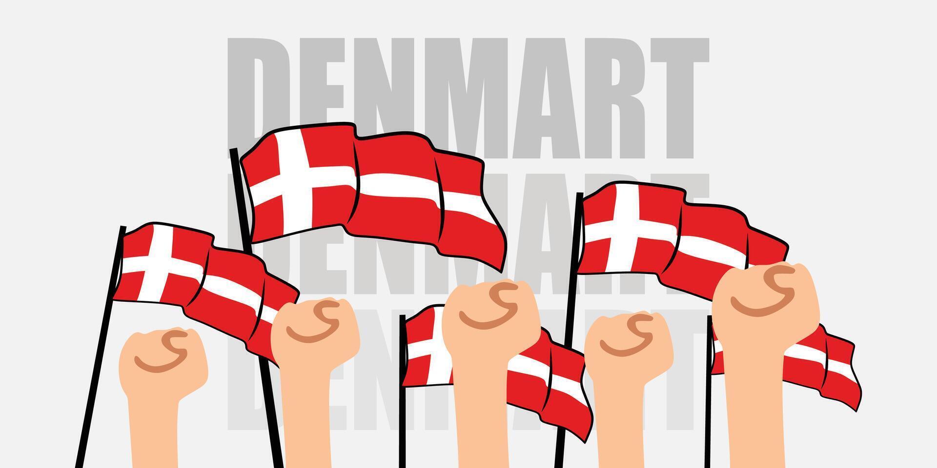 hand with flag of the Denmark or Denmark independence day illustration of Denmark flag with gray background banner or greeting card vector