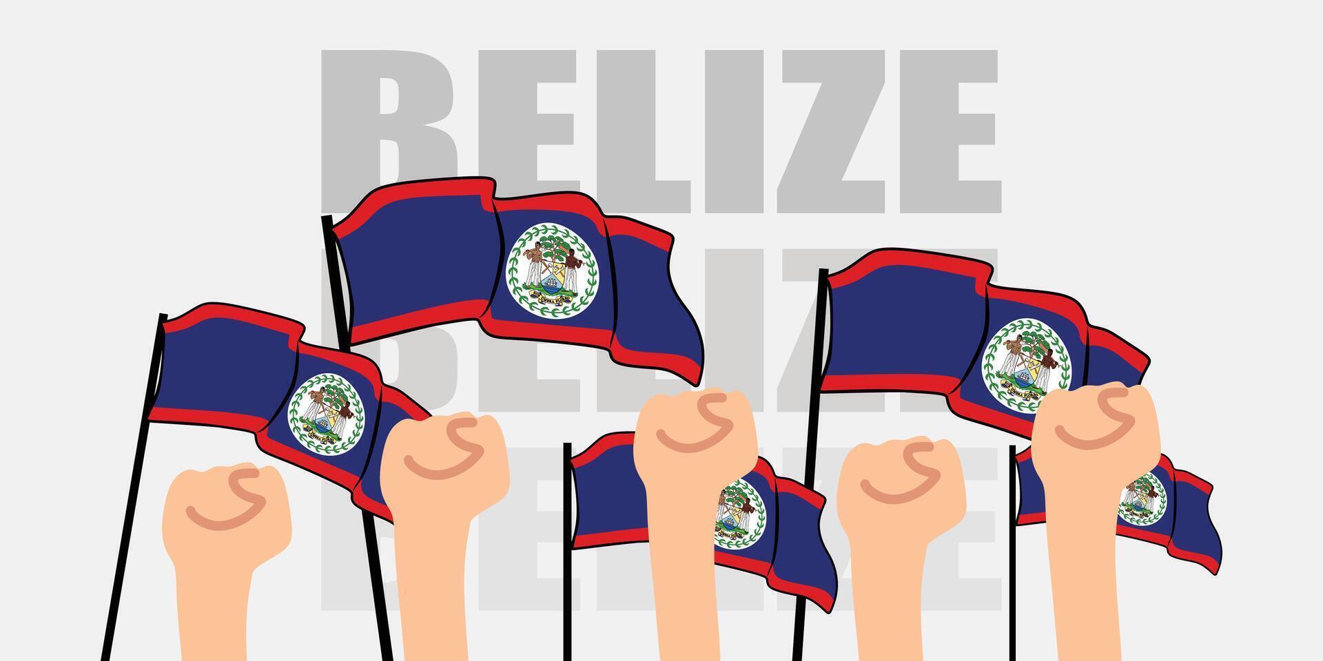 hand with flag of the Belize or Belize independence day illustration of Belize flag with gray background banner or greeting card vector