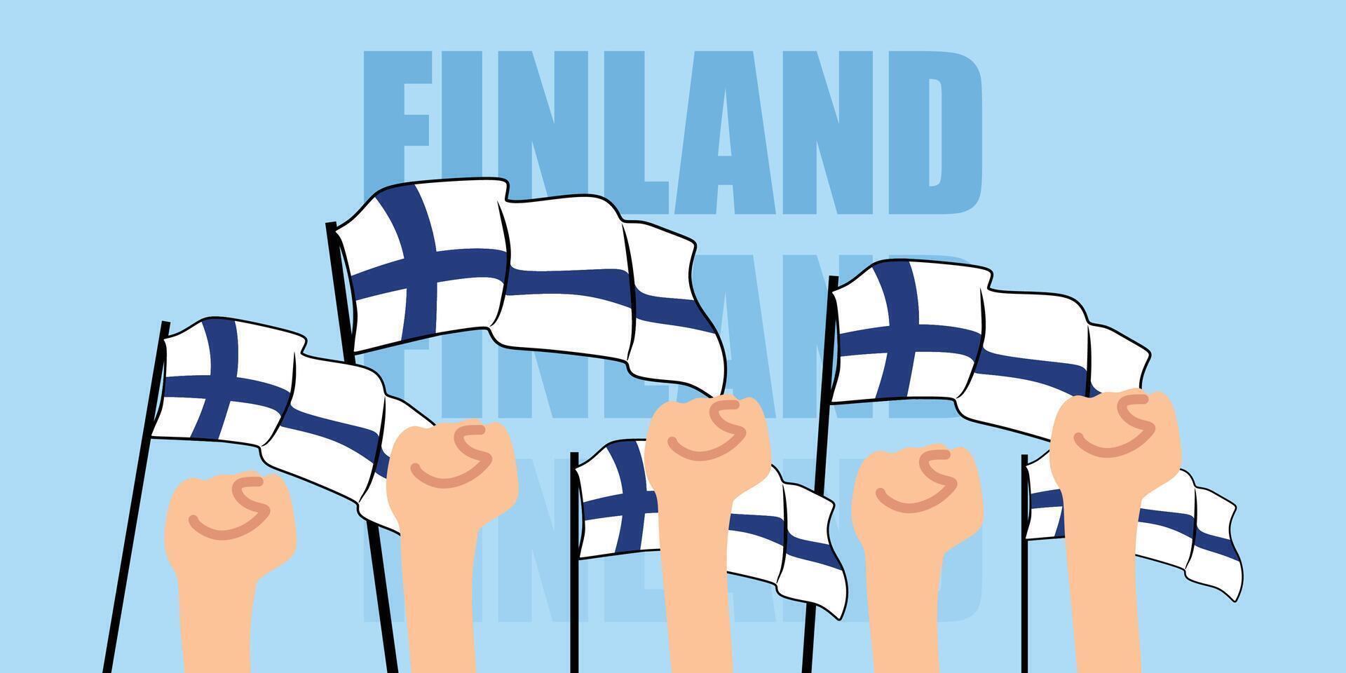 hand with flag of the Finland or Finland independence day illustration of Finland flag with blue background banner or greeting card vector