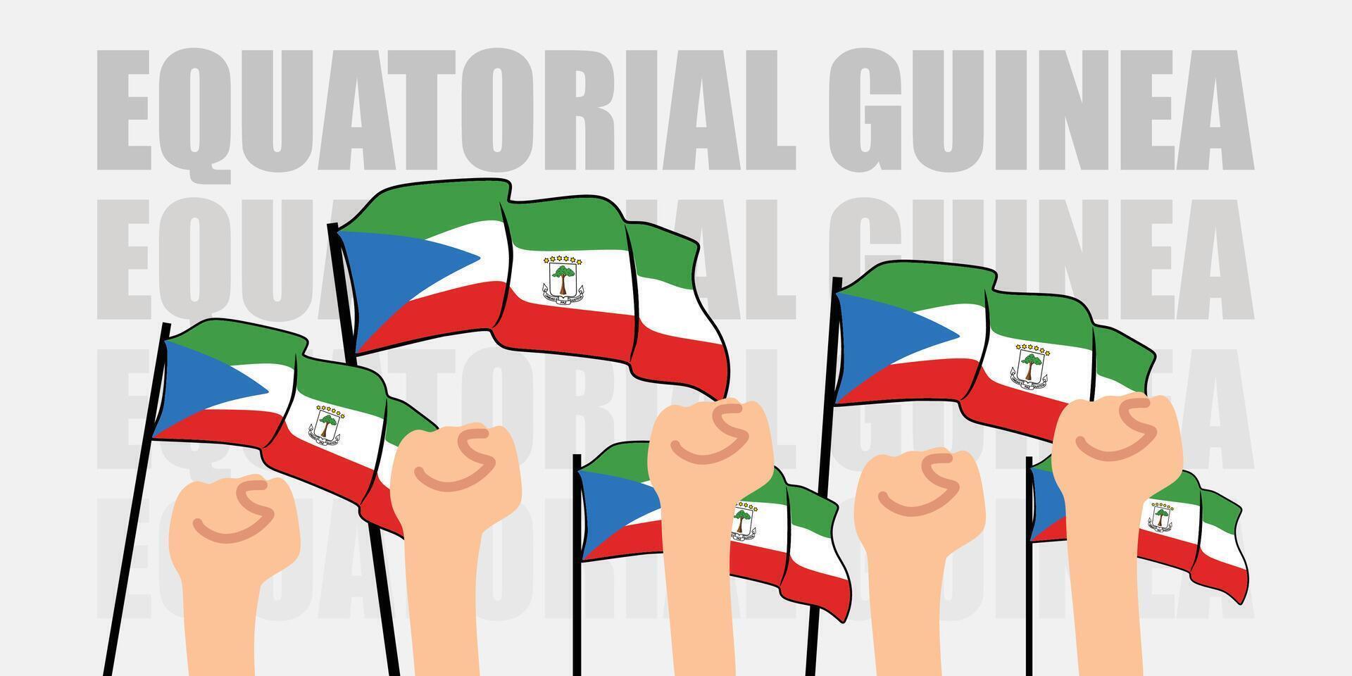 hand with flag of the Equatorial Guinea or Equatorial Guinea independence day illustration of Equatorial Guinea flag with gray background banner or greeting card vector