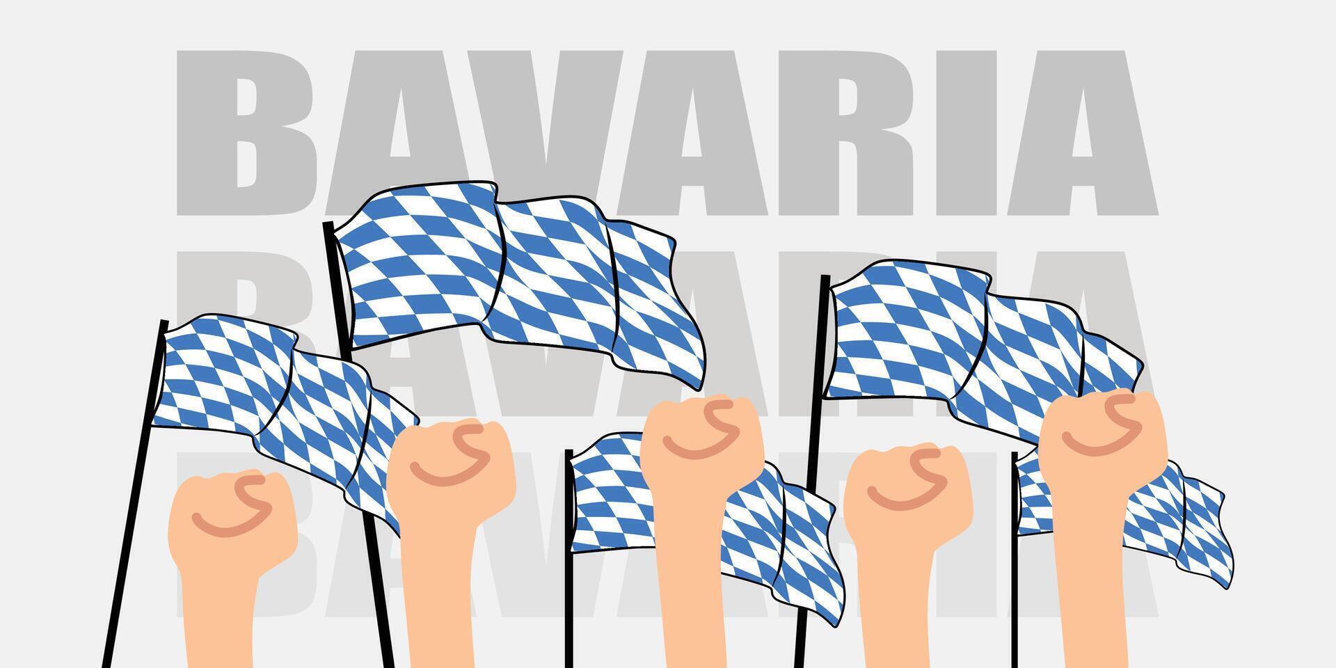 hand with flag of the Bavaria or Bavaria independence day illustration of Bavaria flag with gray background banner or greeting card vector