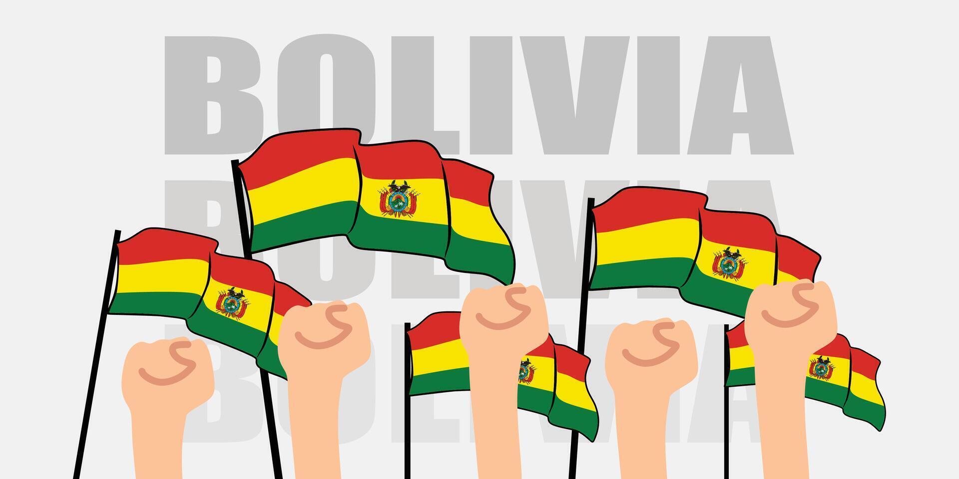 hand with flag of the Bolivia or Bolivia independence day illustration of Bolivia flag with gray background banner or greeting card vector