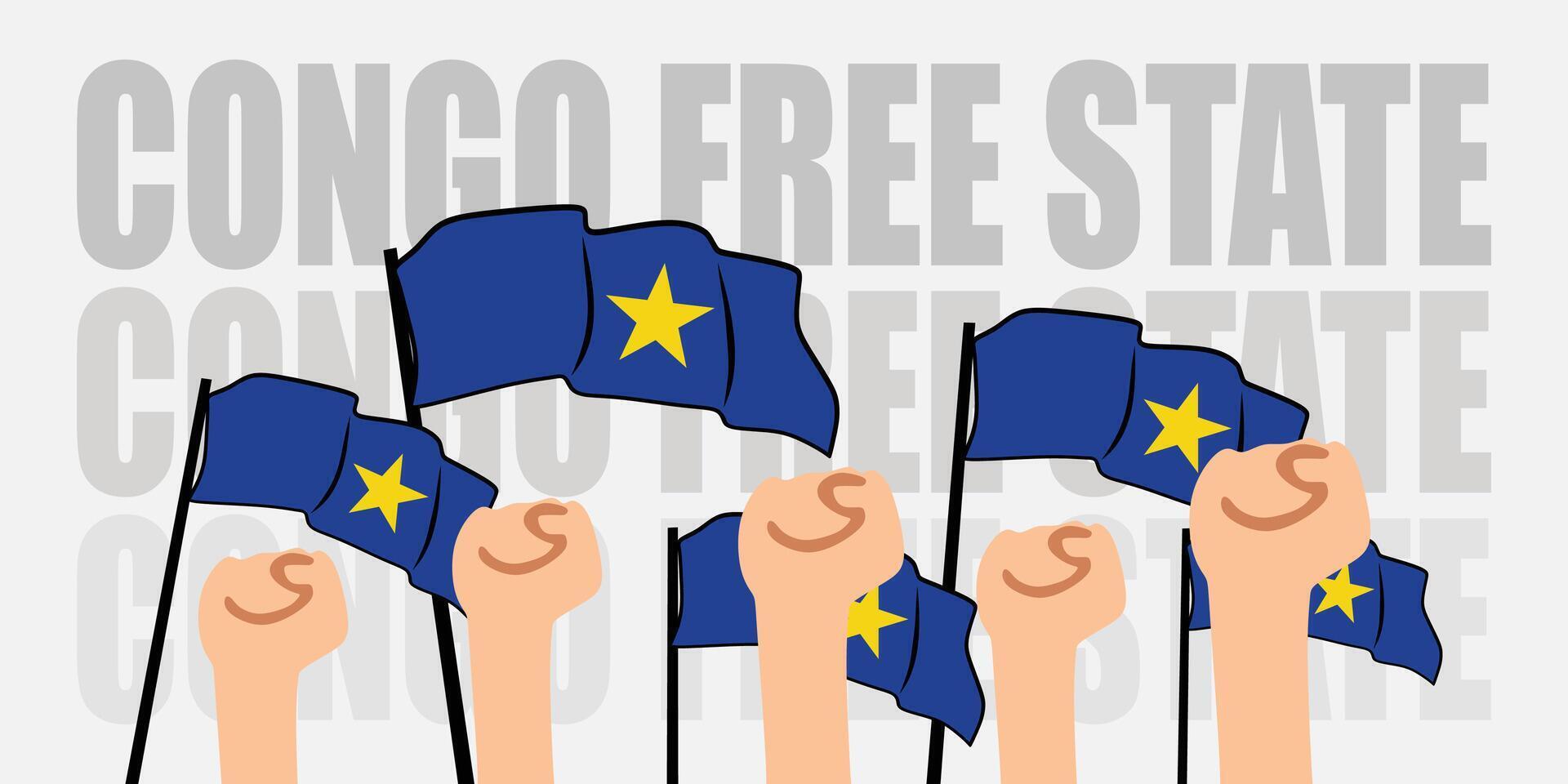 hand with flag of the Congo Free State or Congo Free State independence day illustration of Congo Free State flag with gray background banner or greeting card vector