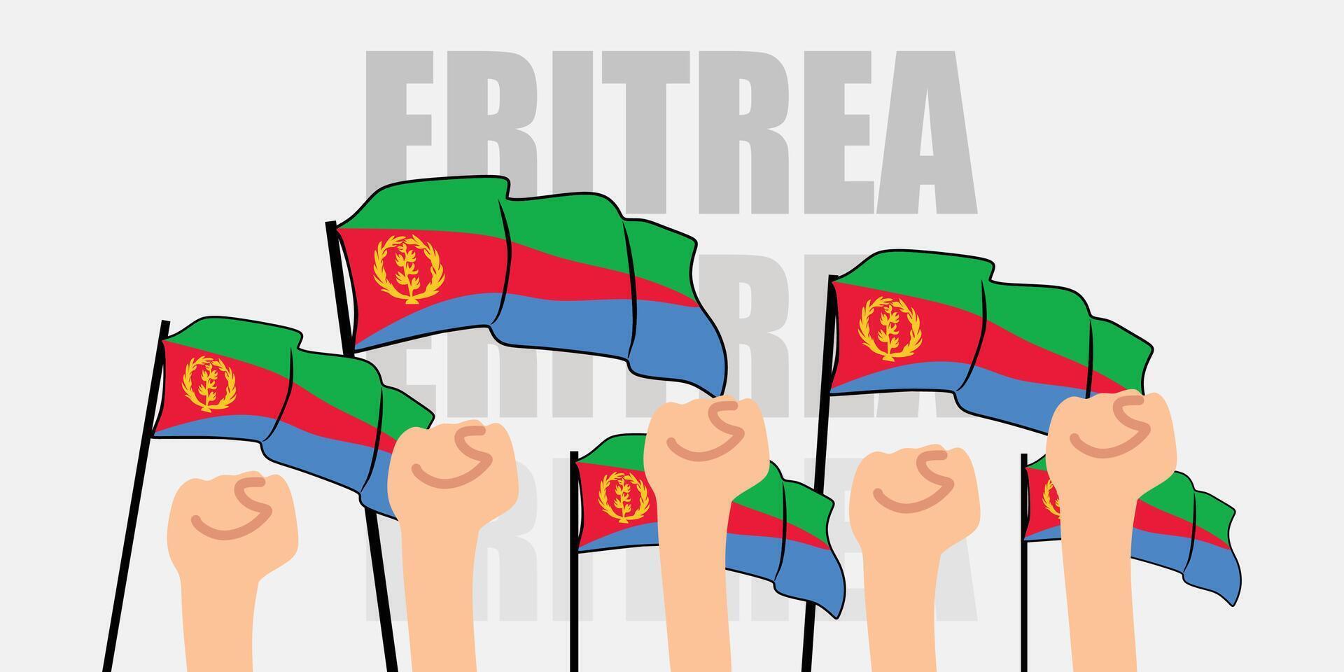 hand with flag of the Eritrea or Eritrea independence day illustration of Eritrea flag with gray background banner or greeting card vector