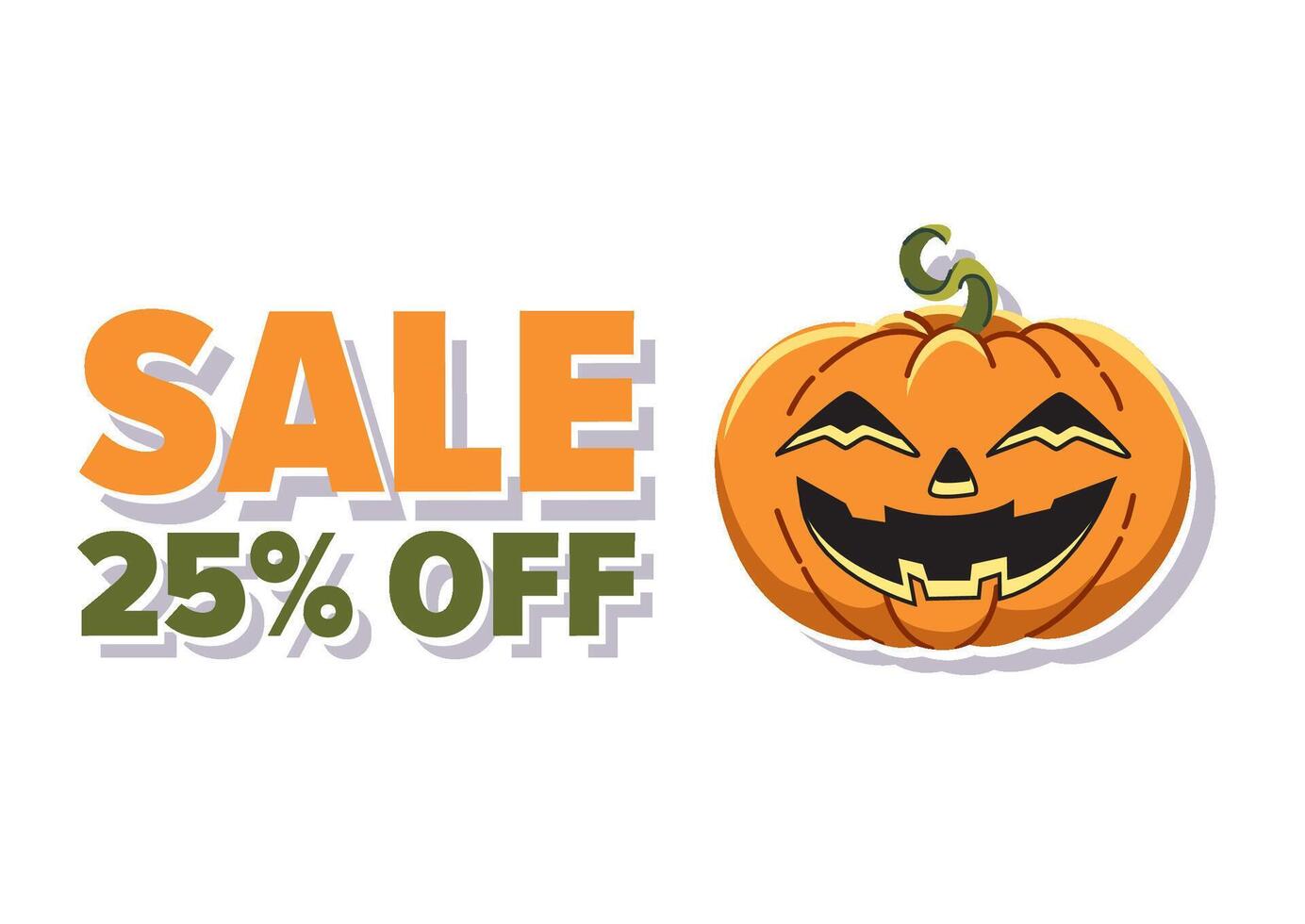 Cheerful Halloween pumpkin with a sale sign showcasing 25 percent off for festive shopping promotions. vector