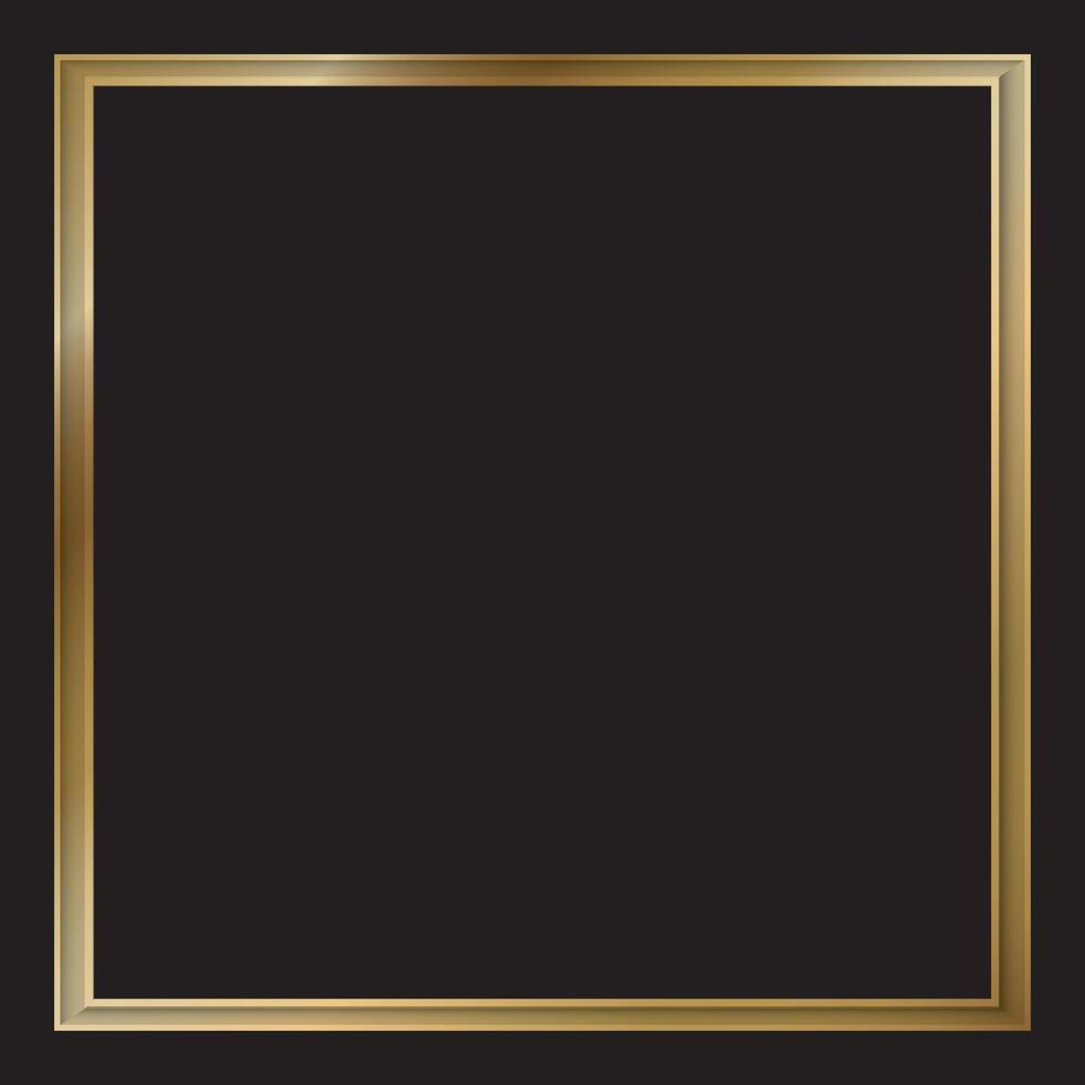 3D golden square frame with black background graphic illustration. vector