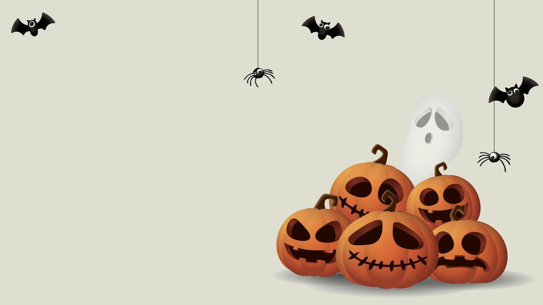 Halloween pumpkins with spooky faces vector