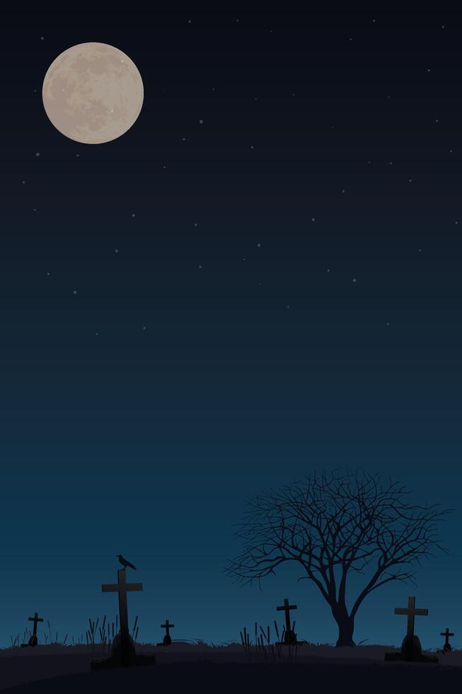 Full moon over gravestones at night vector