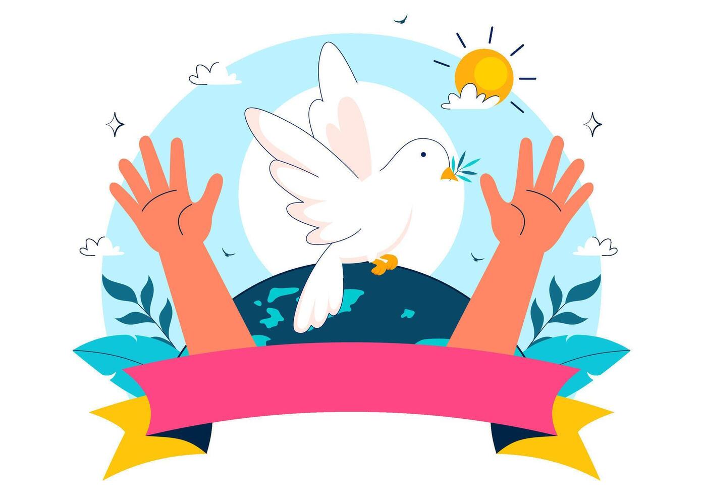 Dove and hands representing peace vector