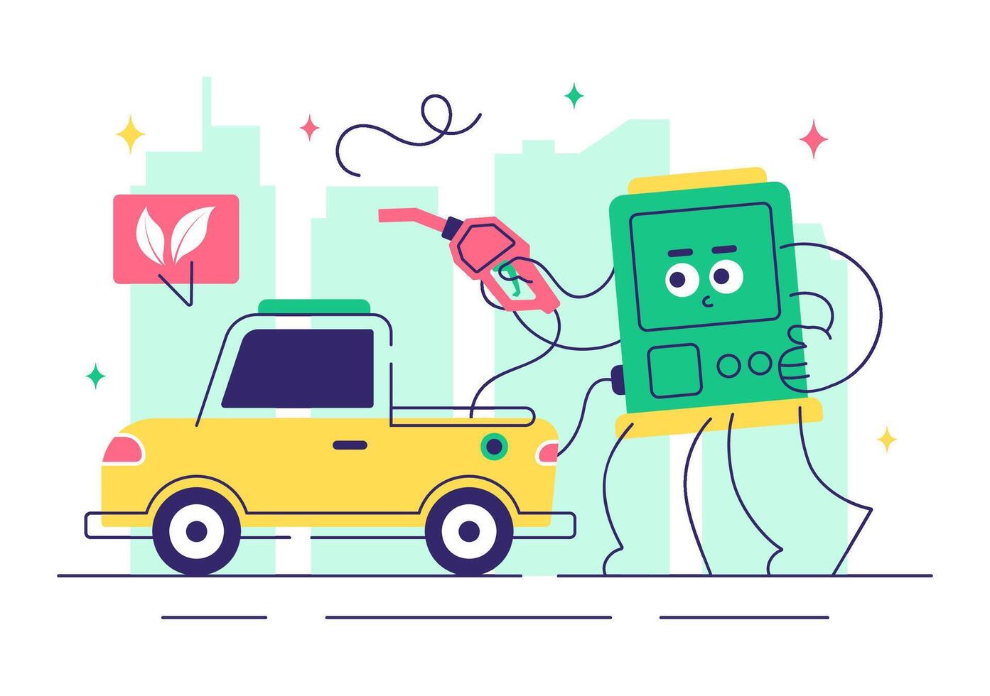 Cartoon fueling station fueling a car vector