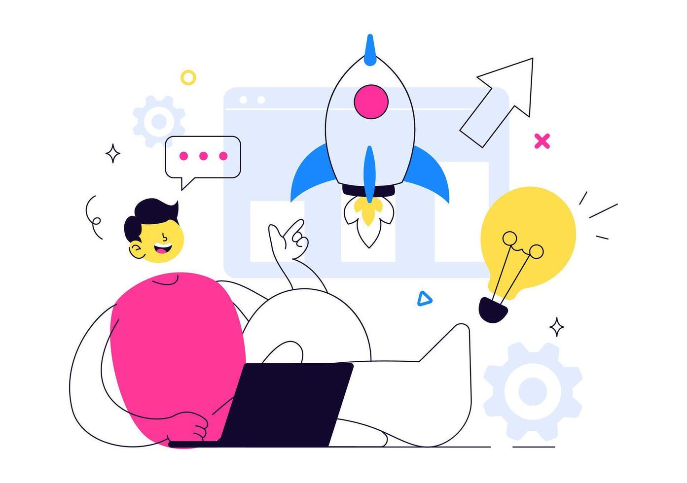 Person brainstorming with illustration elements vector