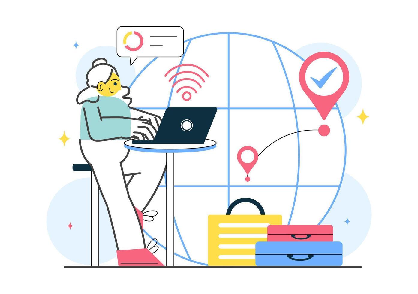 Global Remote Working Lifestyle Showing Young Professionals Traveling While Staying Productive vector