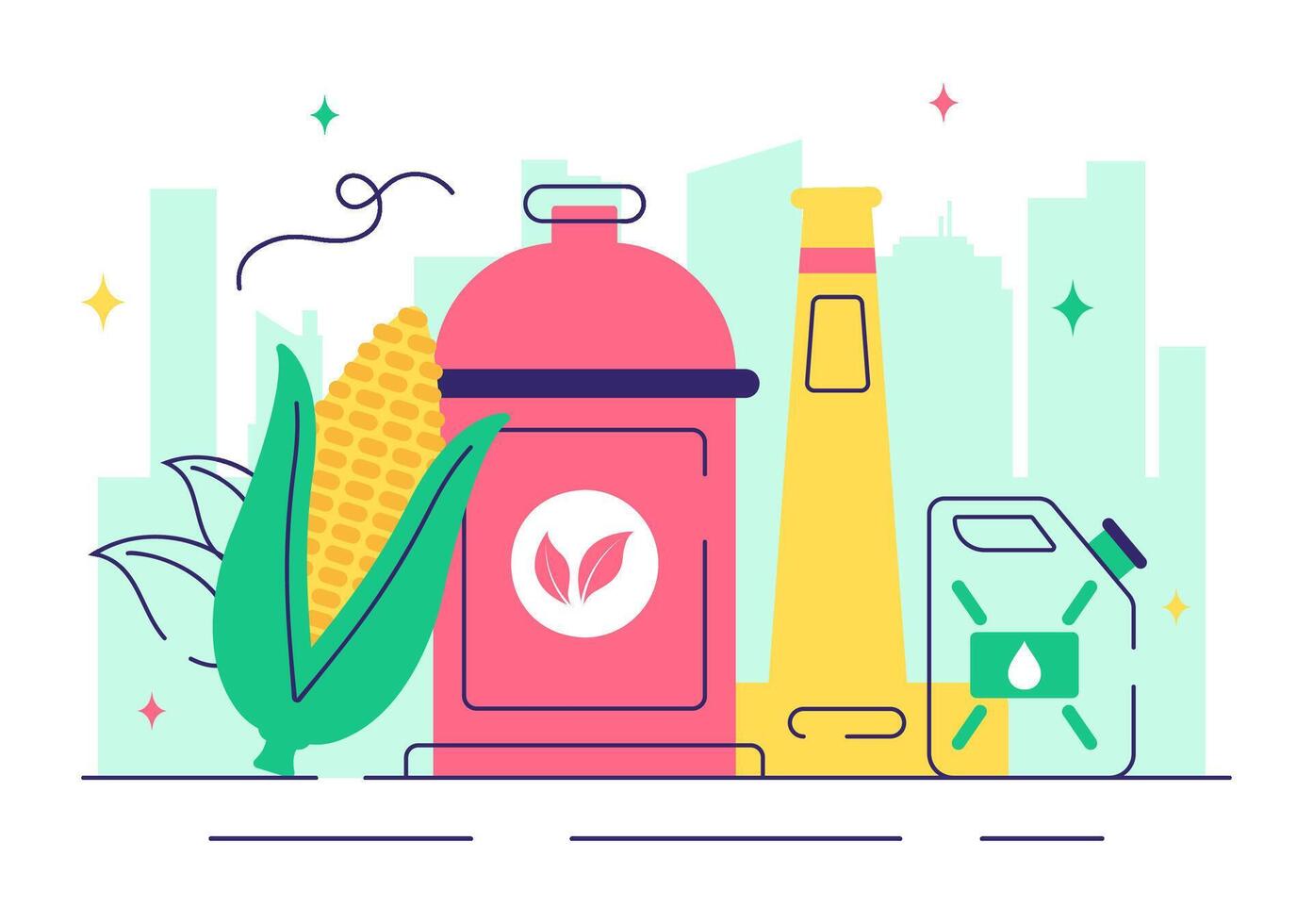 Eco Energy Concept with Plants, Biogas, and the Natural Fuel Cycle in Flat Design vector