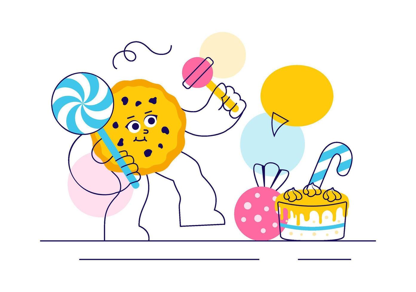 Design of a Candy and Pastry Shop Featuring Cakes and Colorful Confections in Cartoon Style vector