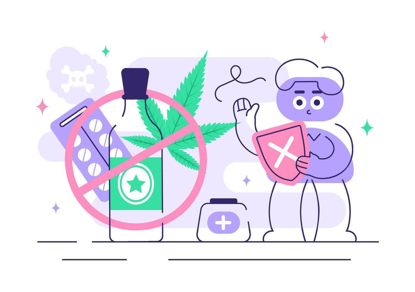 Narcology and Substance Abuse Awareness in Healthcare Flat Cartoon Illustration vector