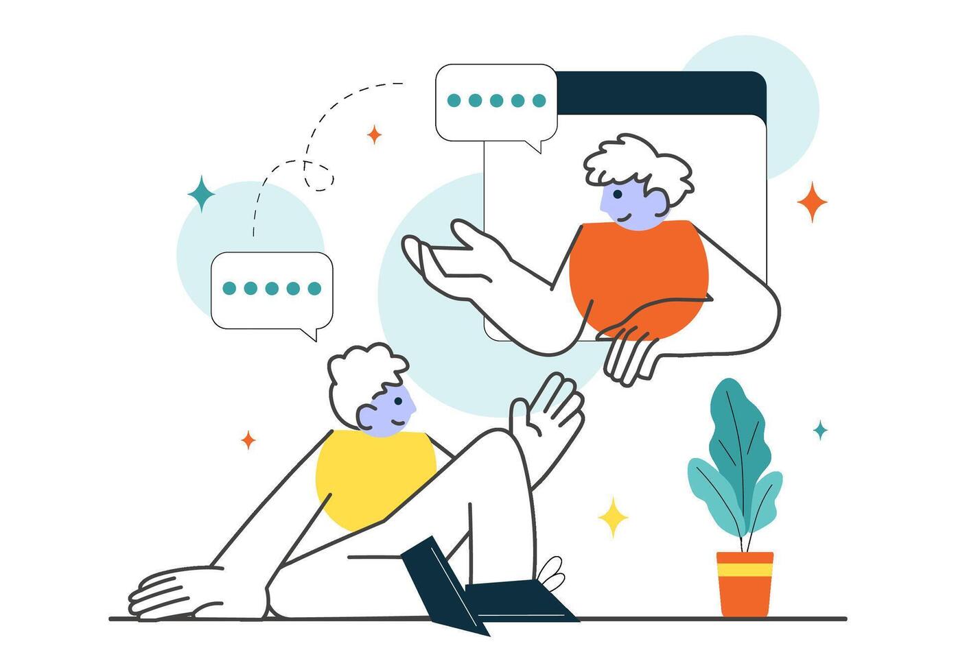 Flat Style of Digital Social Interaction and Group Chatting on Mobile Phones vector