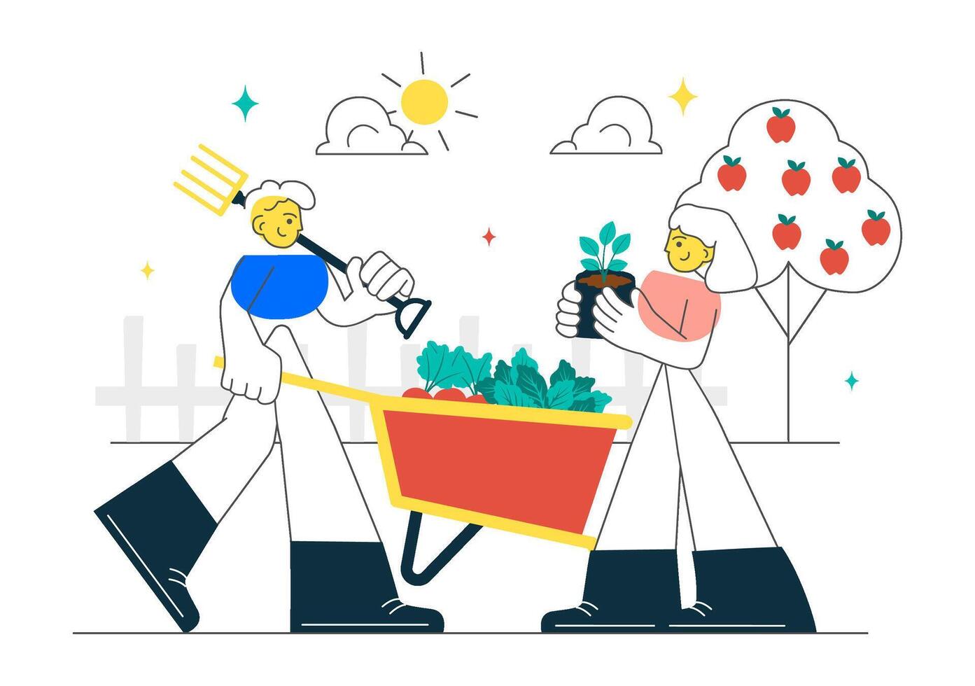 Local Garden Project Illustration with Group of People Farming and Interacting in Public Space vector