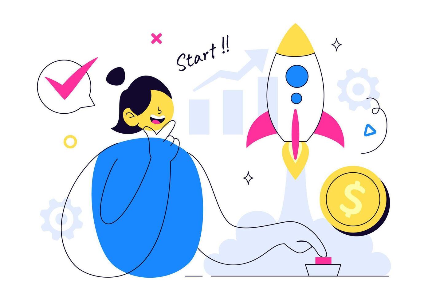 Woman preparing to launch startup vector