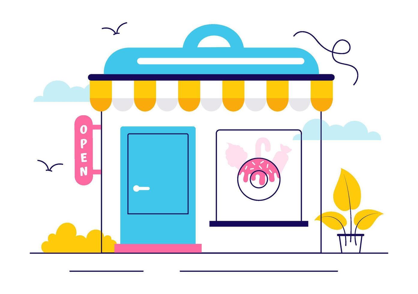 Illustration of a Confectionery Shop with Delicious Bakery Treats and Desserts in Cartoon Background vector