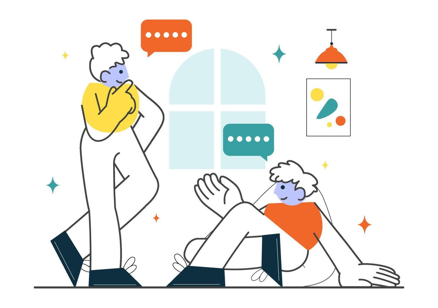 Mobile Social Communication with Friendly Talks and Listening Audience in Flat Design Background vector