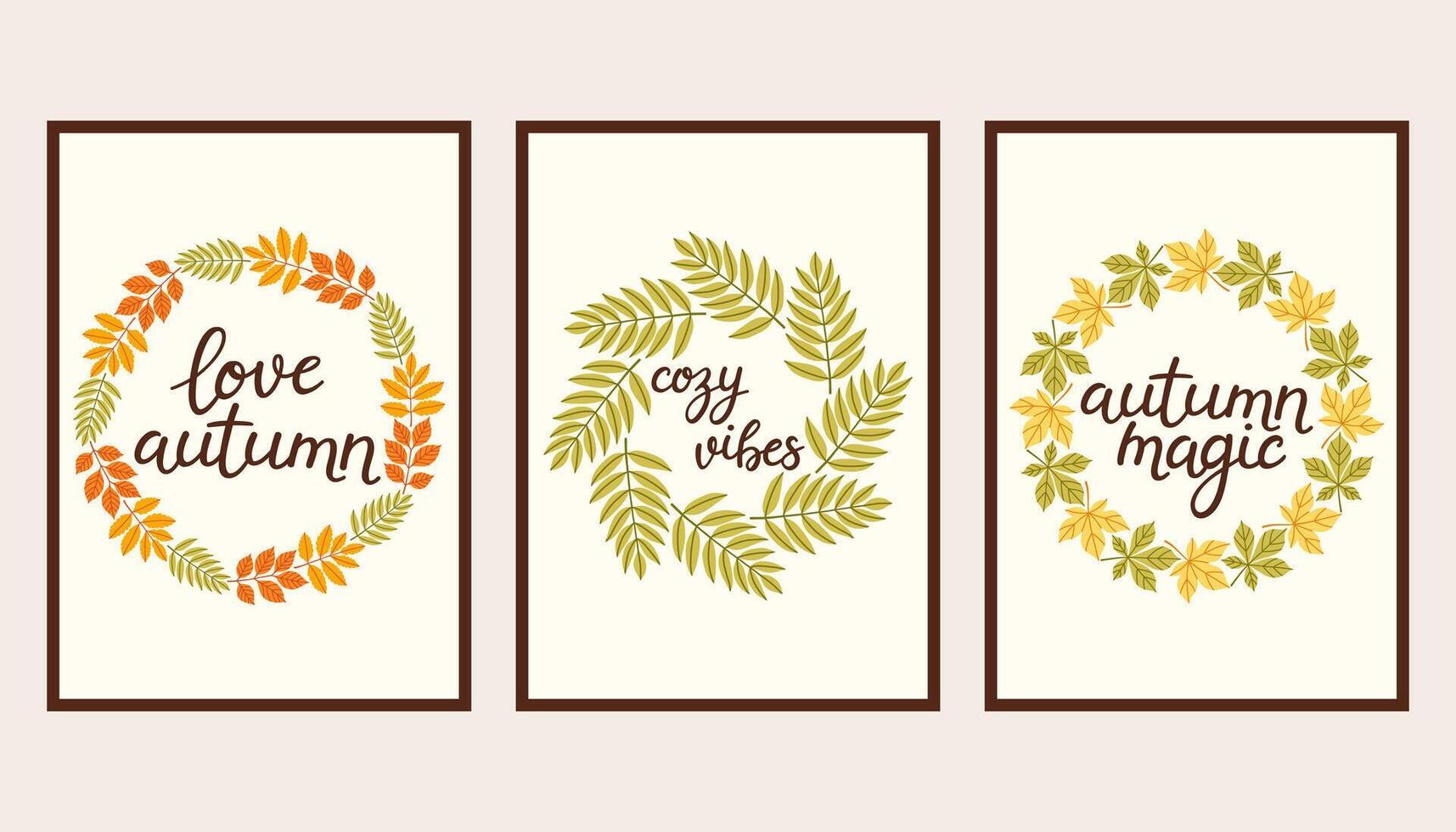 Cozy vibes. Autumn simple poster set. Fall flyer doodle set. Vectical banner autumn elements. Autumn interior design poster, end of season promo template. illustration. vector
