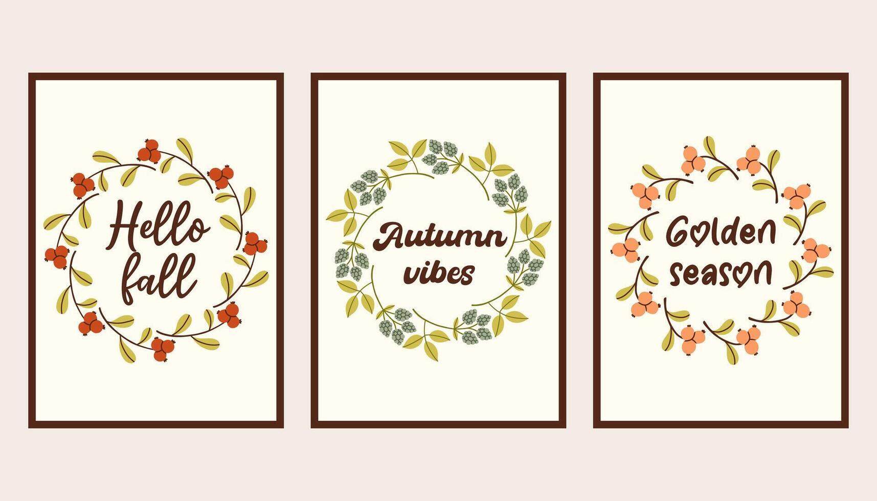 Autumn vibes. Autumn simple poster set. Fall flyer doodle set. Vectical banner autumn elements. Autumn interior design poster, end of season promo template. illustration. vector