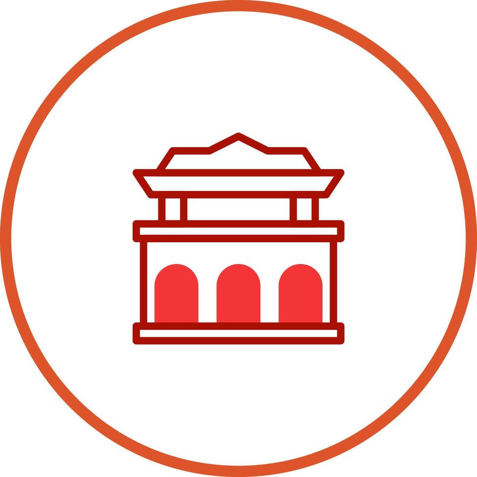 Minimalist icon of traditional east asian architecture with an outer circular border design features a distinctive shape vector