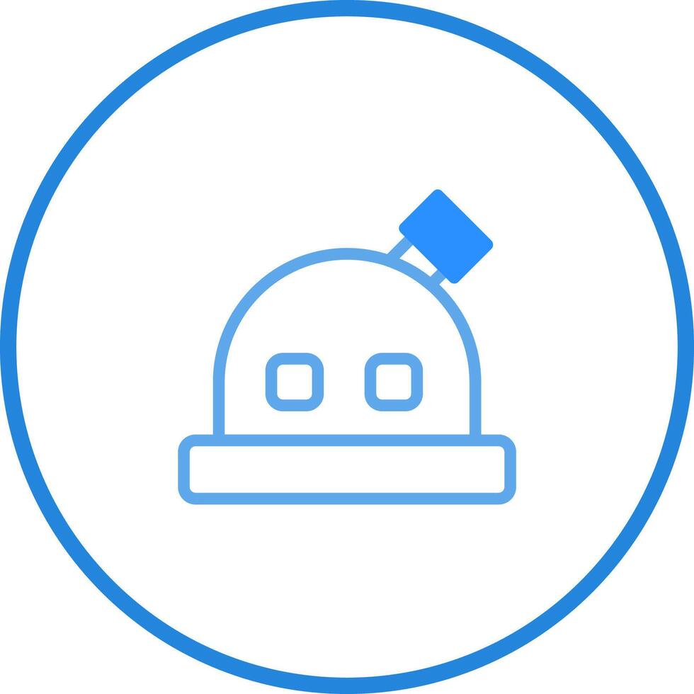 Stylized icon representing satellite dish antenna with a blue circular frame design against white background vector