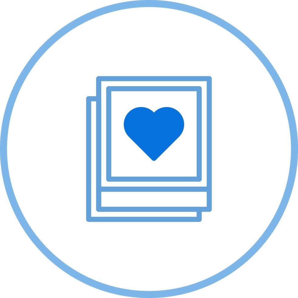 Blue heart on stacked polaroid frames icon symbolizing love sharing and capturing memories and cherished moments with loved ones vector