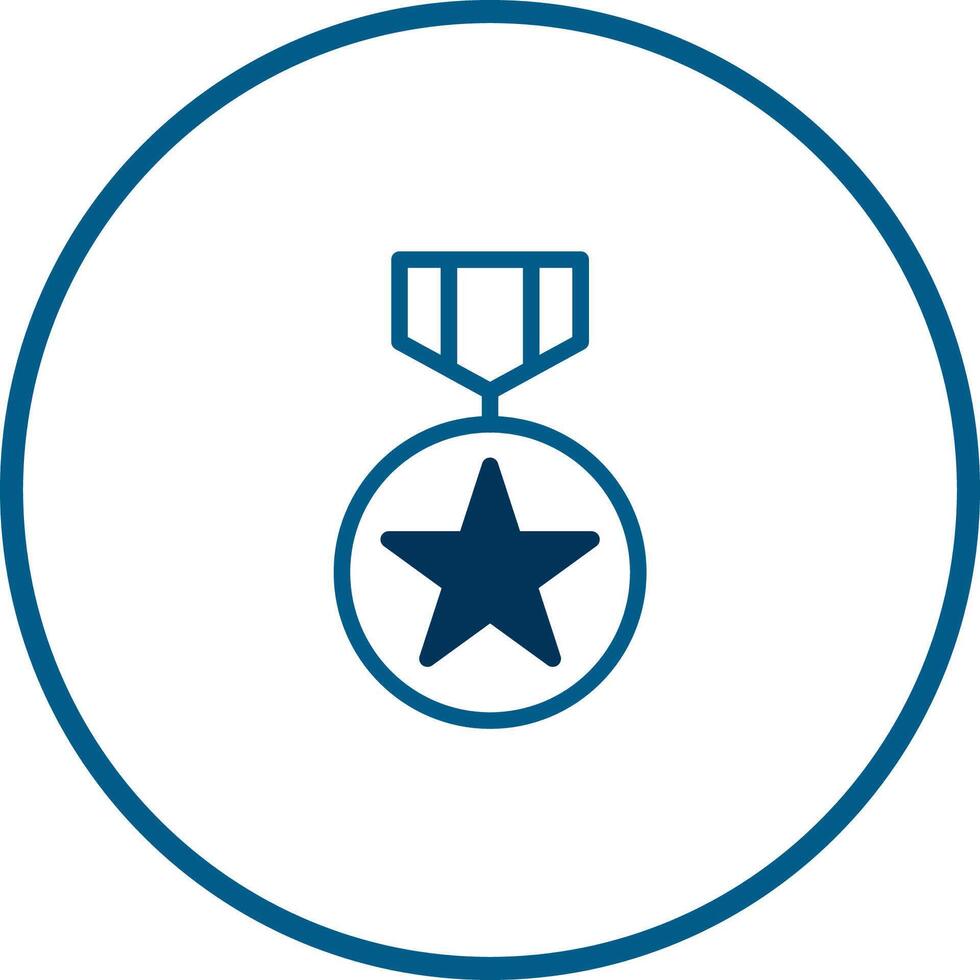 Blue outlined military award badge in a white background circle represents accomplishment and victory symbolizing honor vector