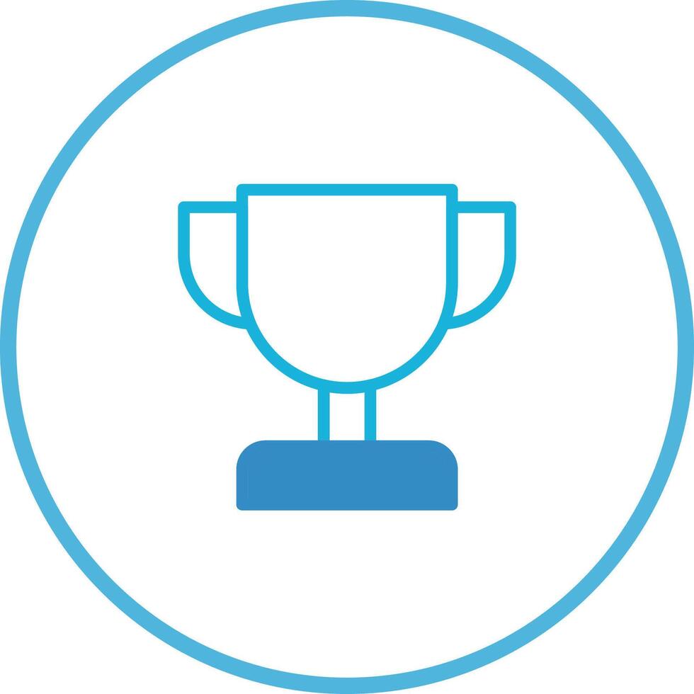 Simple blue line art trophy icon inside a circle represents accomplishment and success well done and achievement vector