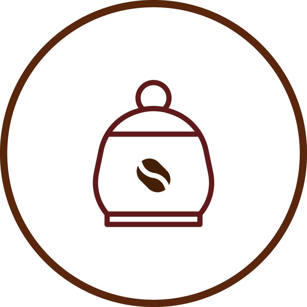 Brown outline drawing of a sugar bowl or jar with coffee bean illustration inside circle vector