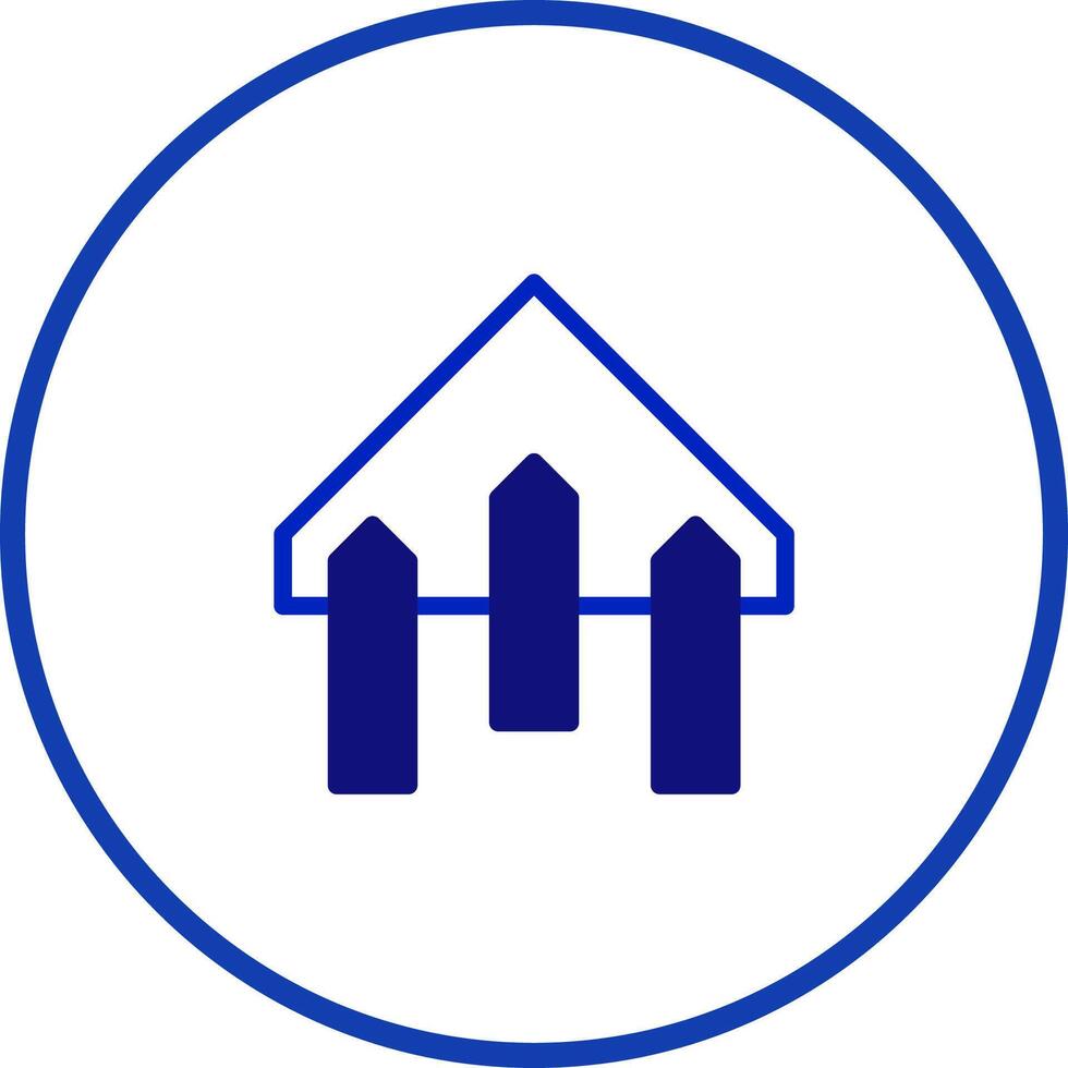 Minimalist blue fence icon representing property home yard real estate and outdoor concept with geometric shapes and circle border vector